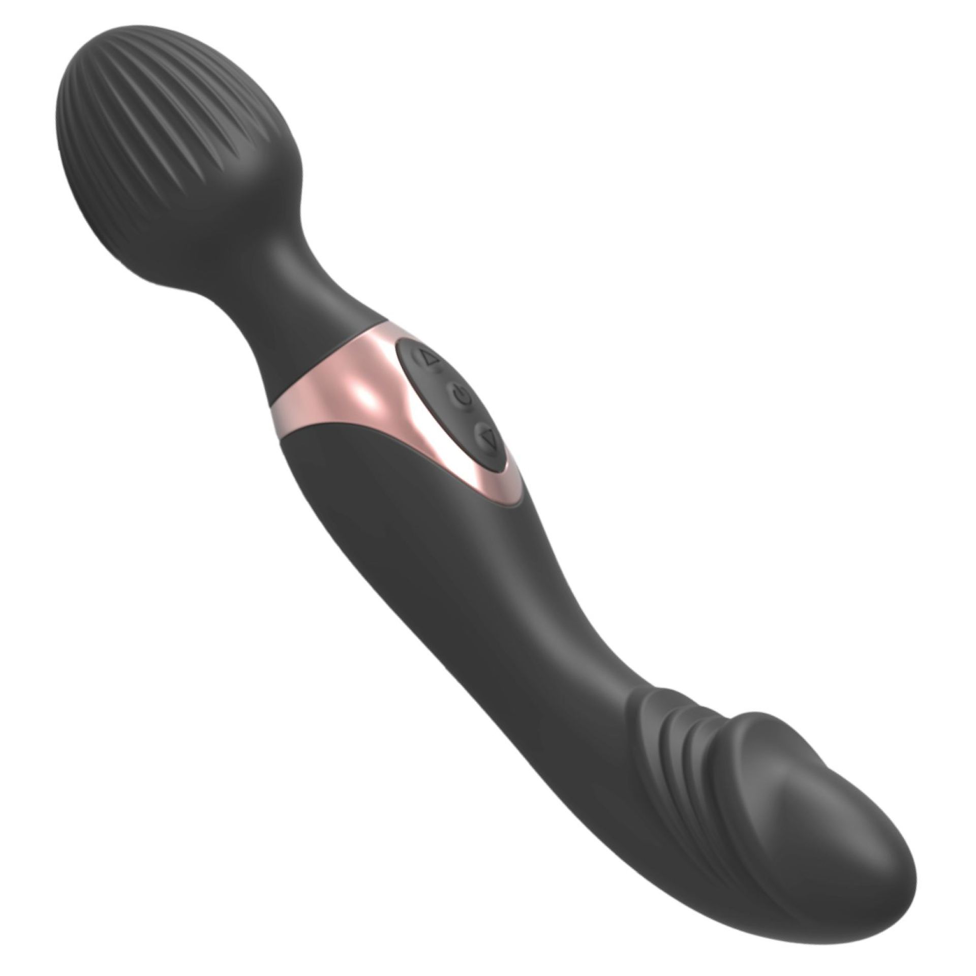 Wand vibrator dildo reliëf 2 in 1 22,1cm zwart