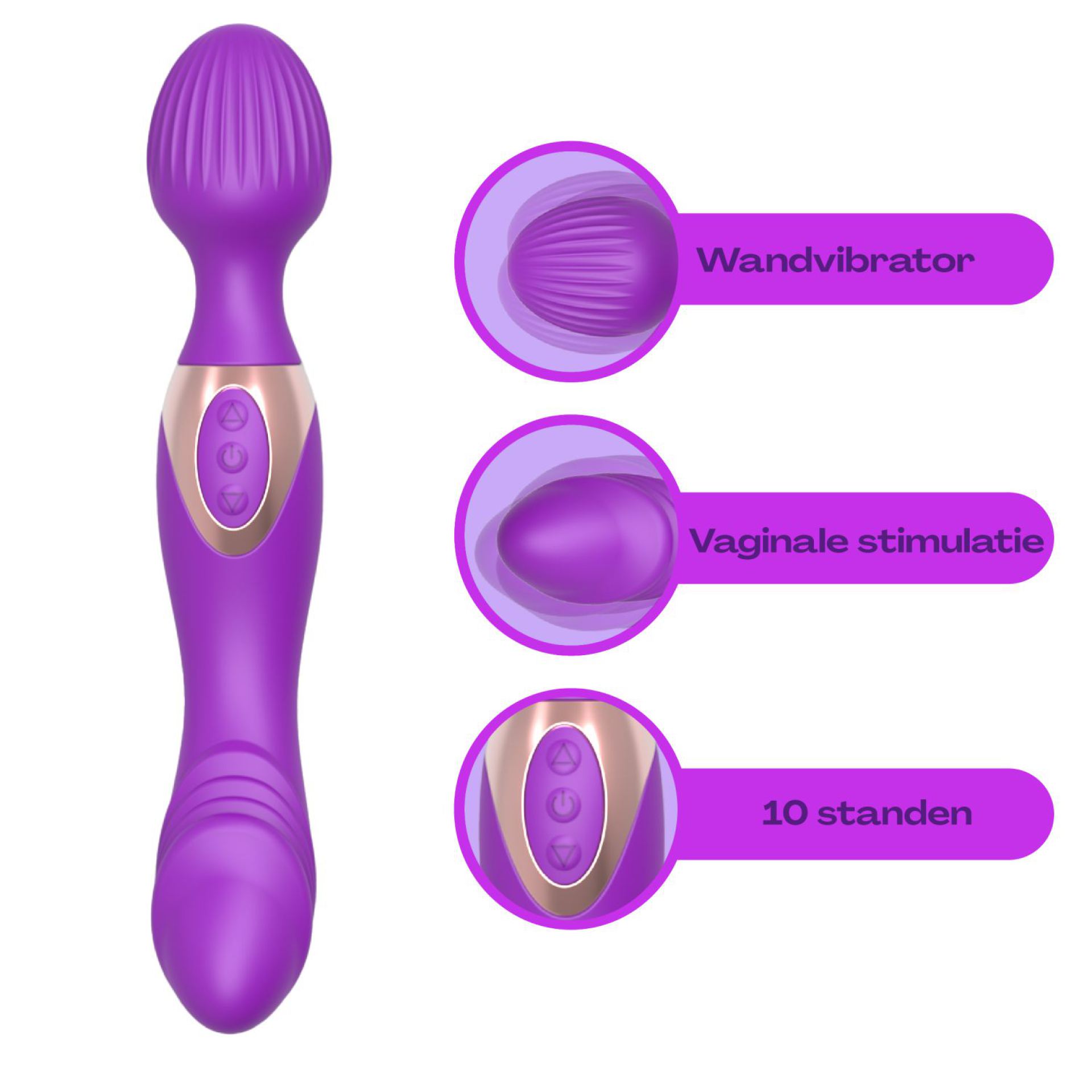 Wand vibrator met dildo met reliëf 22,1cm