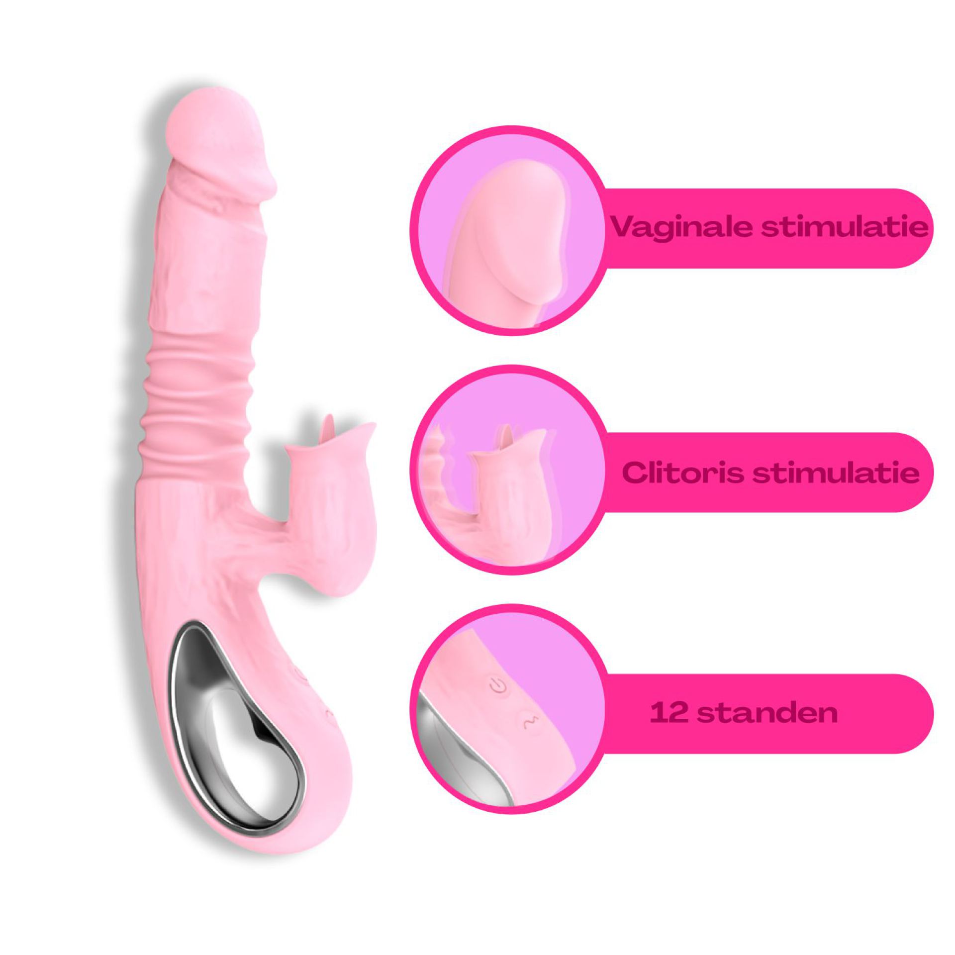 Stotende tarzan vibrator 27cm lichtroze 42°c