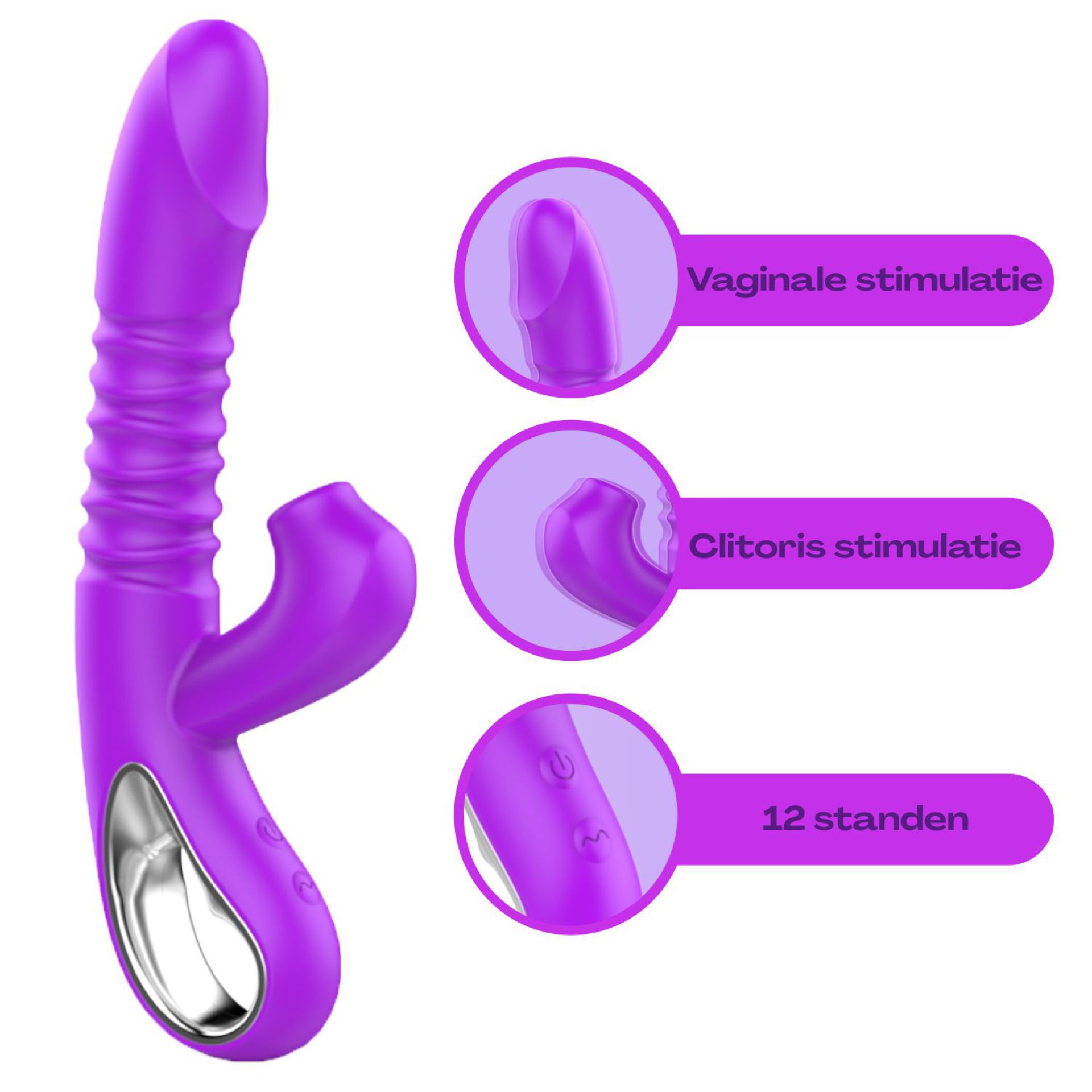 stotende luchtdrukvibrator paars 2 in 1 23,7cm