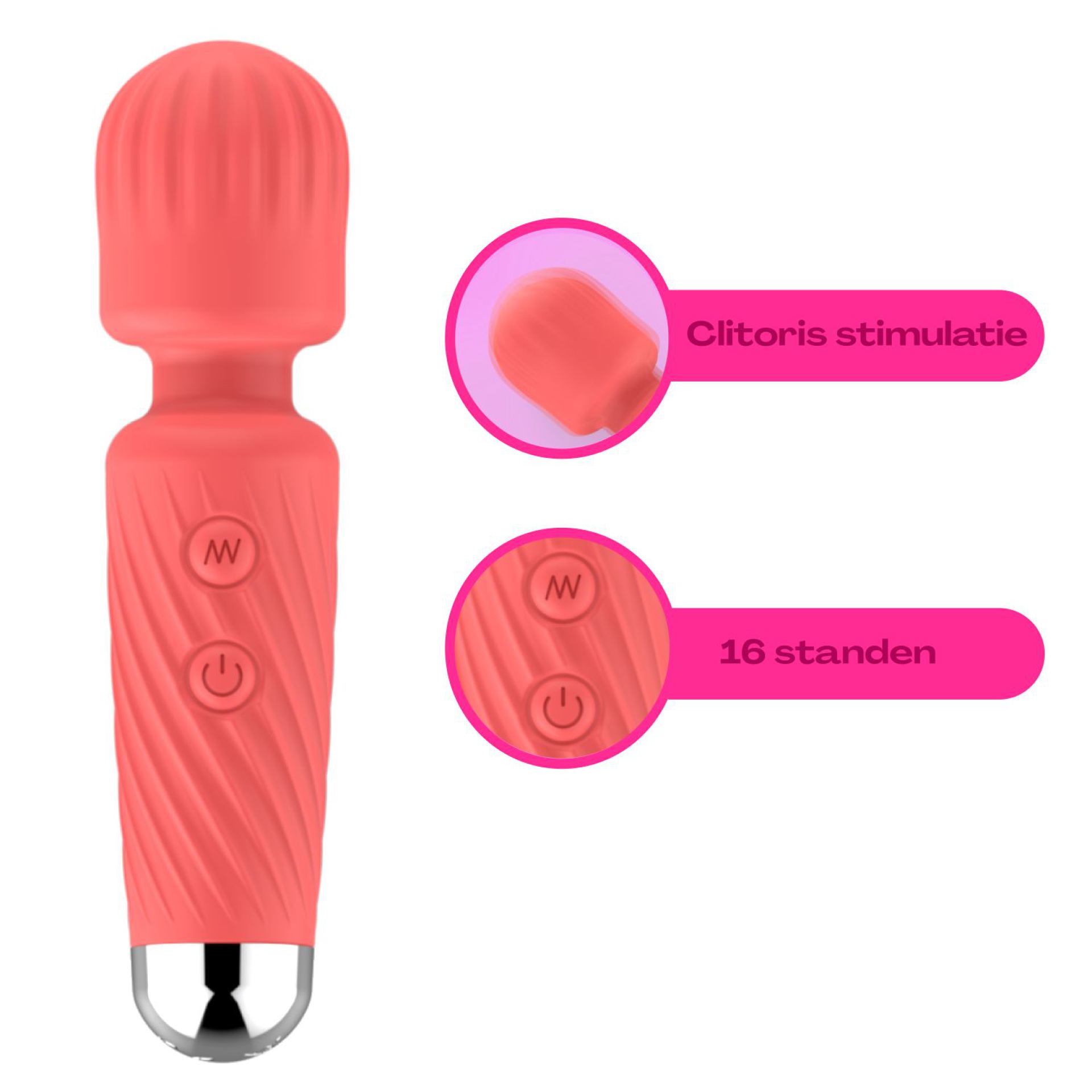 wand vibrator met reliëf 12,5cm lichtroze