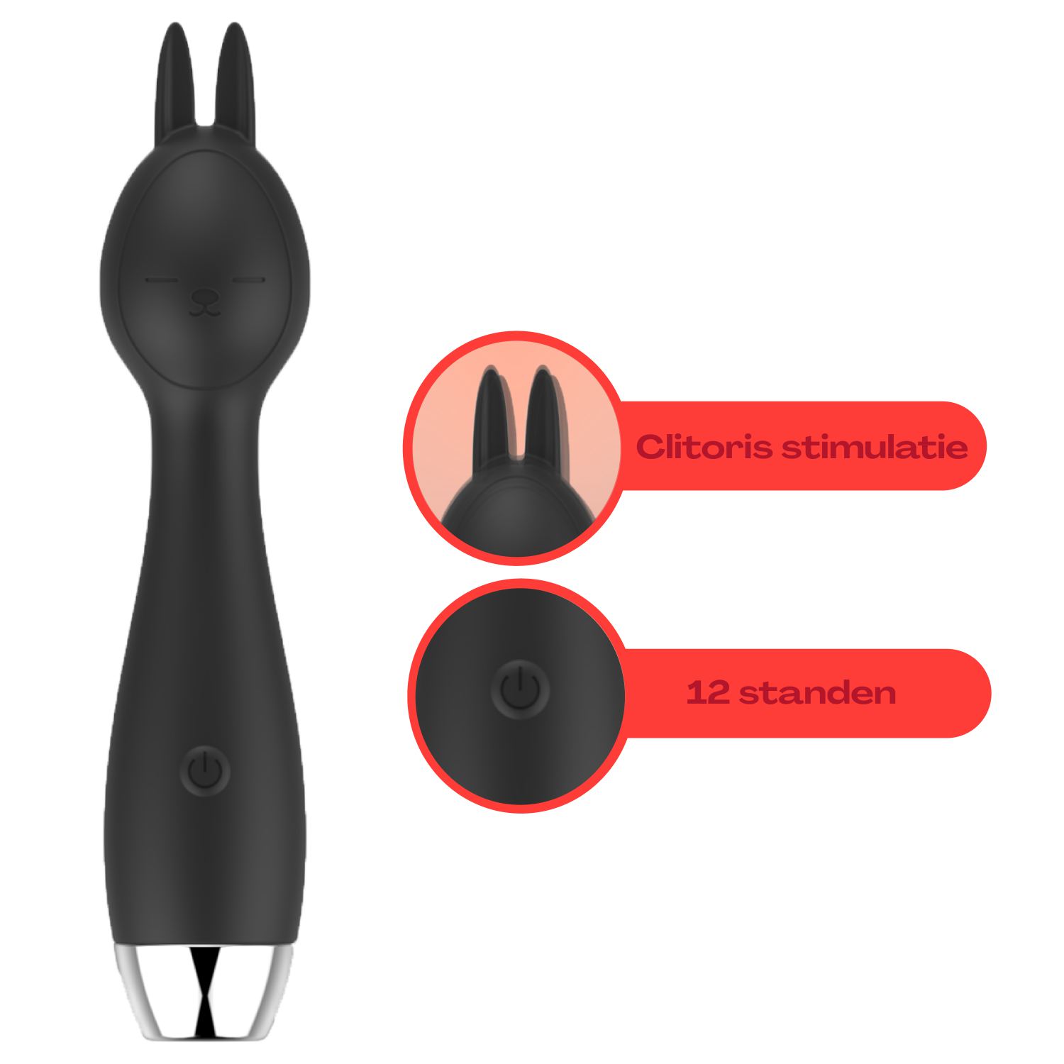 Zwarte Wand vibrator met oortjes 18,1cm