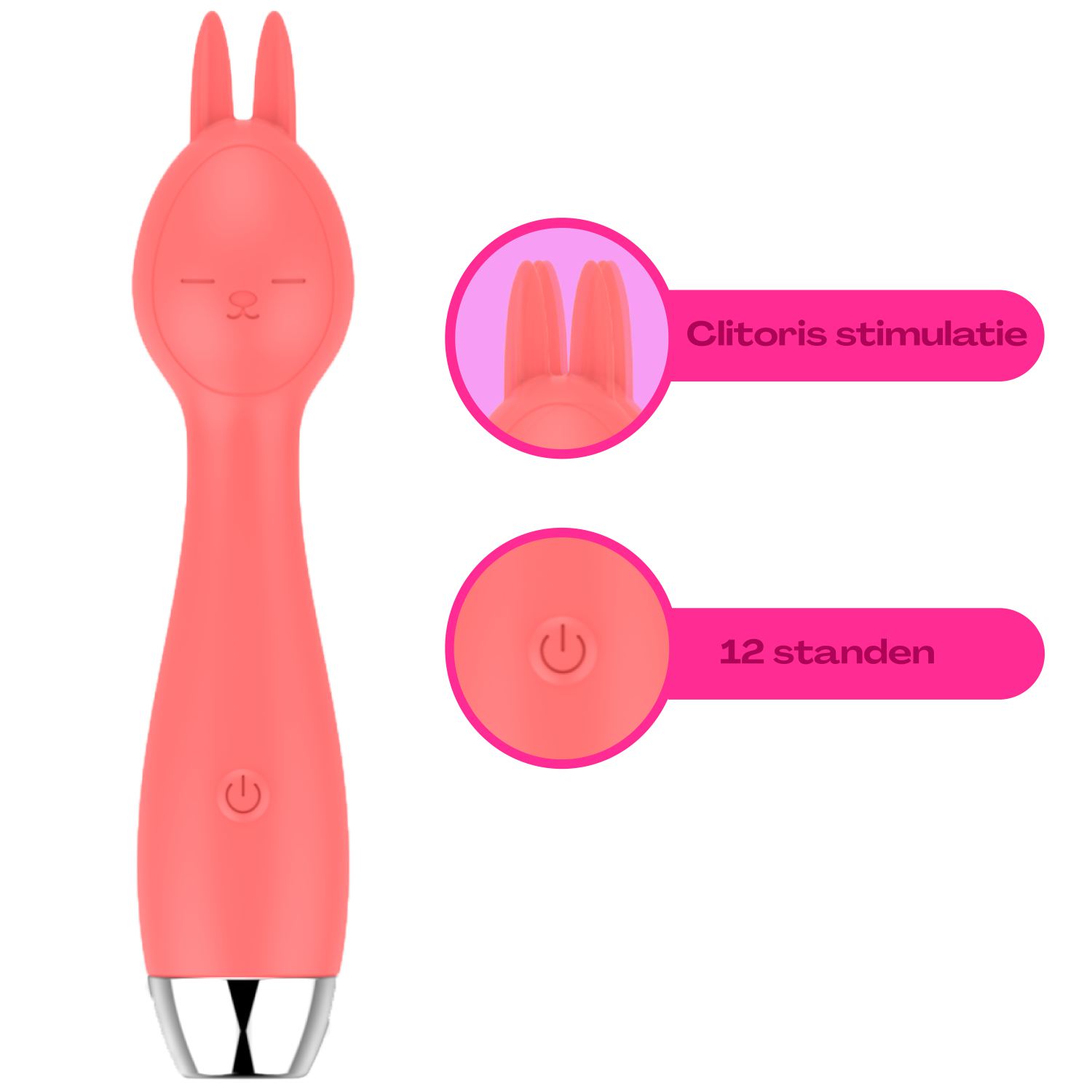 Wand vibrator met oortjes 18,1cm lichtroze